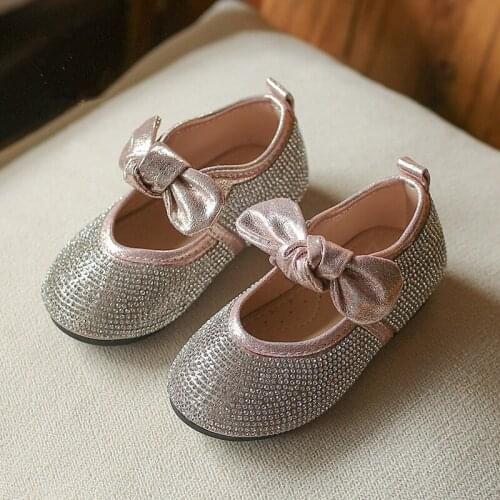 Kids Girls Shoes Children Fashion Rhinestone With Bow Shoes Baby Girls Princess Shoes Soft Bottom Wild Sneakers Shoes
