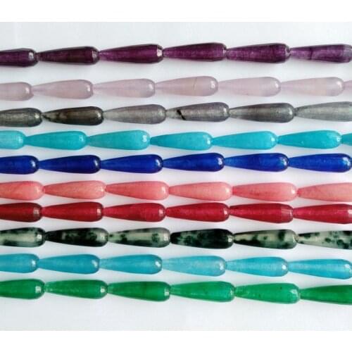 Long Faceted Bead Mixed Color Jad e Beads 8x25mm Faceted Teardrop Semi Stone Jewelry Beads,16"/string