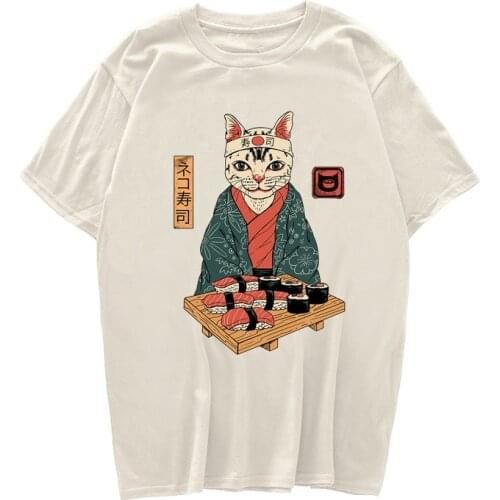 Neko Sushi Cat Japanese Anime Men T Shirt Ulzzang Hip Hop Cotton Clothes Tshirt Funny Harajuku Summer Ulzzang Streetwear T-Shirt