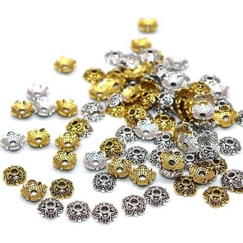 8mm 100/200pcs Tibetan Silver Plated Bead Caps Metal Bead Caps Beadwork Craft Flower End Beads Caps Charms for Jewelry Making