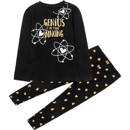 Girls clothes cartoon printing two-piece set childrens home parents sleeve T-shirt sweatshirt + pants hot sale quality clothing