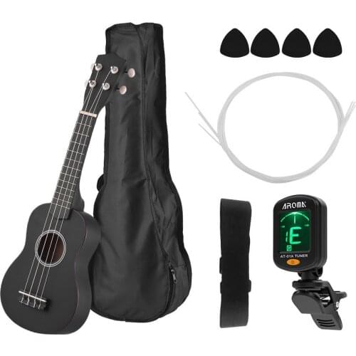21 inches Ukelele Ukulele Set Basswood Acoustic Soprano Ukulele Guitar 4-String Hawaiian Guitar With Pick Tuner String Strap Bag