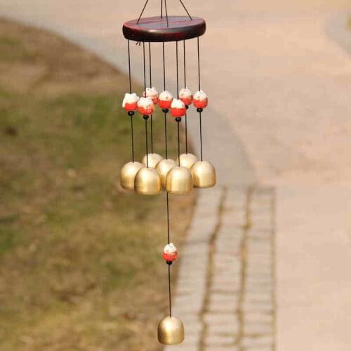 Creative Door Hangings Solid Wood Ceramic Fortune Cat 8 Brass Bells Wind Chime Shop Home Decor Lovers Wedding Gifts