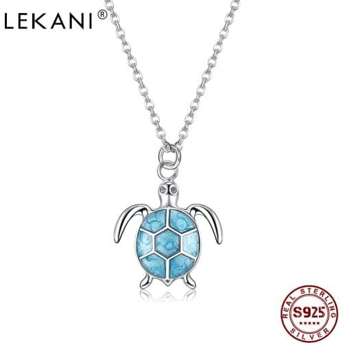 LEKANI Animal Series Zircon Necklace S925 Sterling Silver Pendent Necklace For Women Vivid Tortoise Ocean Style Fine Jewelry