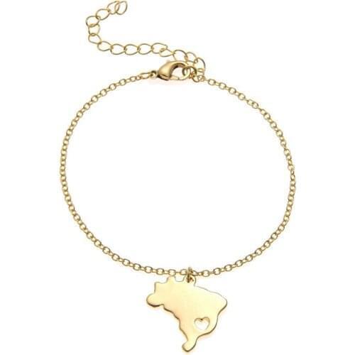 South America Country Geography Map Brazil Charm Chain Bracelet Brazilian Brasil Heart Sao Paulo State Capital Hometown Souvenir
