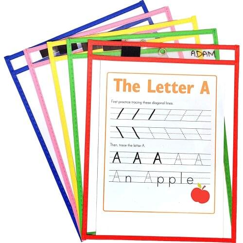 30 Packs Dry Erase Pockets Multi-Functional Transparent PVC Sewing Bag Reusable Sheet Protector For School Office Kids Students