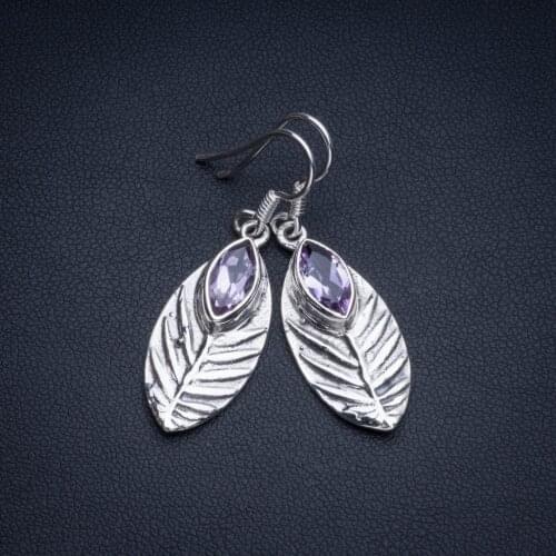Natural Amethyst Boho Style 925 Sterling Silver Drop Earrings 1 1/2" R1969