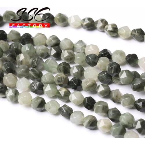 Natural Stone Beads Green Grass Jaspers Big Faceted Round Loose Spacer Beads 15inches 6/8/10mm For Jewelry Making DIY Bracelet