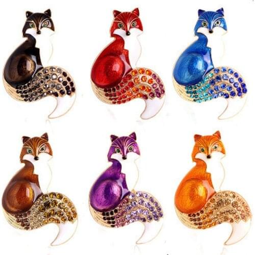New Arrival Rhinestone Fox Brooches For Women Enamel Animal Pin Brooch 6 Colors Available Winter Design Coat Jewelry