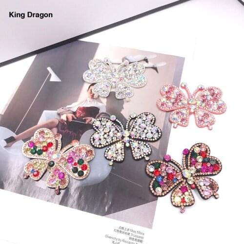 New Arrival Rhinestone Butterfly Patches Sew On Bags Or Shoes 8.5CM Sewing Supplies Decorative Badge KD632