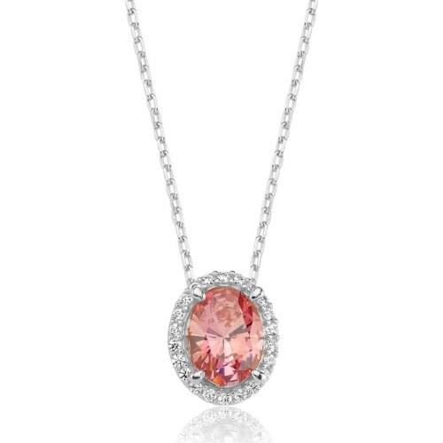 Valori Jewels 1 Carat, Zirconia Pink And White Oval Gemstone, Rhodium Plated, Sterling Silver Necklace