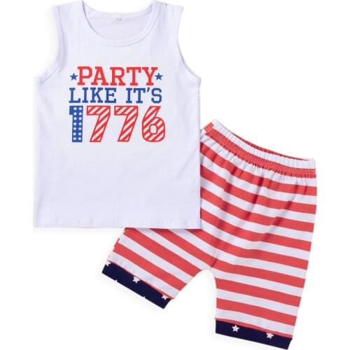 Boys Casual 2Pcs Clothes Set Round Collar Sleeveless Tops and Stripe Pattern Shorts