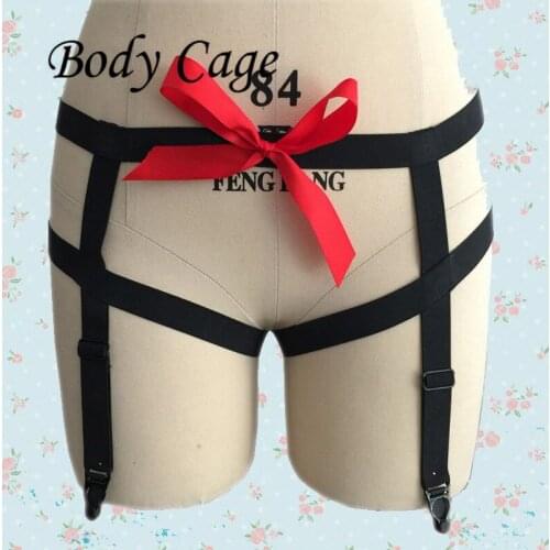 Body Cage 1pc Fashion Punk Rock Handcrafted bodysuit Red bow Garter Belt Waist Thigh High Suspenders Straps Erotic Accessory