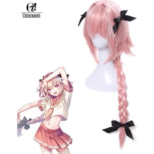 ROLECOS Fate Apocrypha Cosplay Headwear Astolfo Game Cosplay FGO Hair 75cm Pink Heat Resistant Synthetic Hair Women