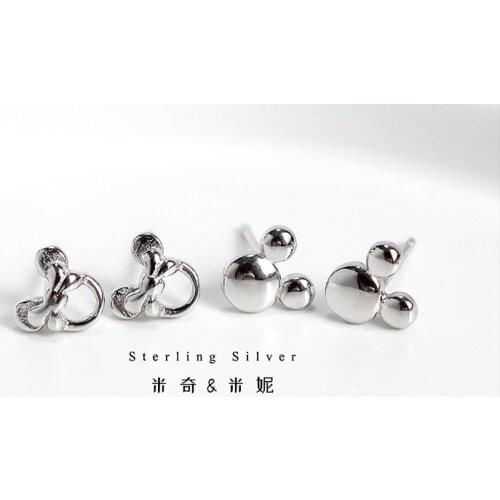 S925 Sterling Silver Mickey Minnie Small Earrings Disney Cartoon Earrings for Girls Woman Kids Birthday Gifts