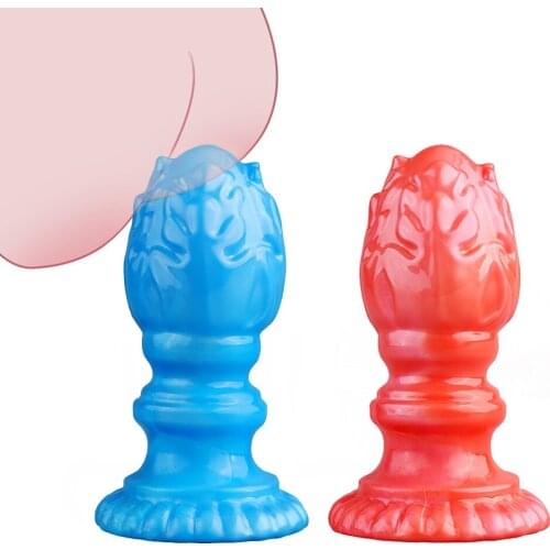 Flower Shape Vaginal Anal Butt Plug Prostate Massage Anus Dilator Silicone Big Dildo Suction Cup Anal Sex Toy Couple Masturbator