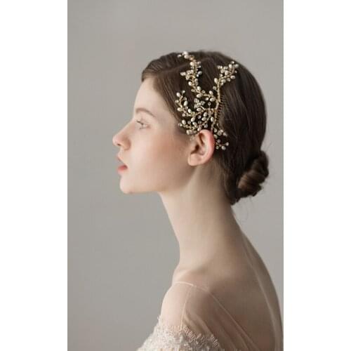 Floralbride Handmade Gold Crystal Rhinestone Pearl Flower Wedding Hair Comb Bridal Headdress Hair Accessories Women Jewelry