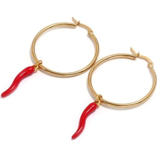 Women Trendy Stainless steel Chili Earring Fashion Girl Chili Pepper Dangle Earrings Gold/Silver Color Jewelry 1 Pair