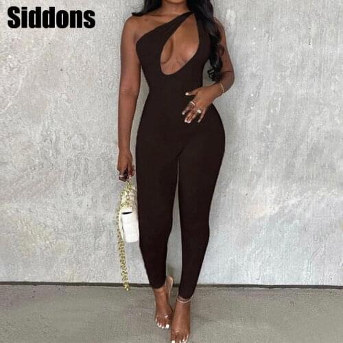 Women Sleeveless Slim Hollow Out Bodycon Skinny Bodysuits Sexy One Shoulder Bandage Jumpsuit Beach Overalls Romper