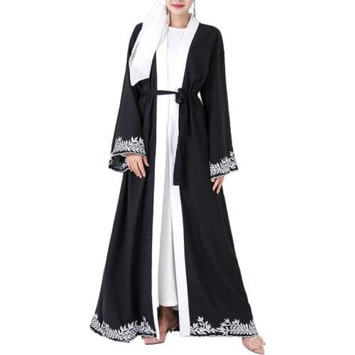 Women abaya Muslim Dress luxury Embroidery long sleeve dress muslim opened abaya black bell sleevekimono long front open