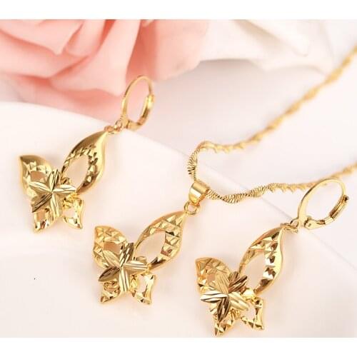 Gold Dubai PNG Butterfly vintage dangle Earrings Necklace Jewelry Sets for Women Girls Jewelry Wholesale accessories best gift