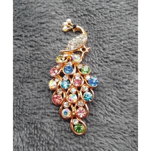 10pcs/lot 2.0cm*5.7cm Alloy Rhinestone Colorful Peacock Cell Phone Case DIY Charms Decoration AC071