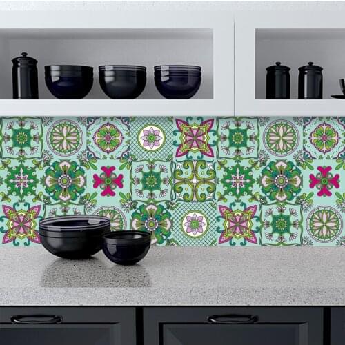 10 Pcs Bathroom Wall Stickers PVC Waterproof Flower Self Adhesive Wallpaper Oil-proof High-temperature Kitchen Wallpaper Tiles