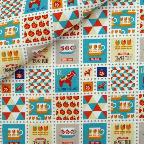 140cmx50cm Cotton Linen Fabric for handmad, bed, bag, curtain Sewing - Block, Flower, Apple, Horse (LF135)