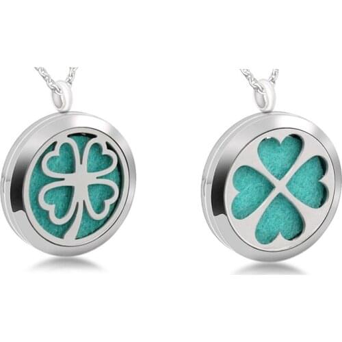 5pcs Aromatherapy Essential Oil Locket Stainless Steel Necklace Jewelry Four-Leaf Clover Perfume Diffuser Pendant Locket