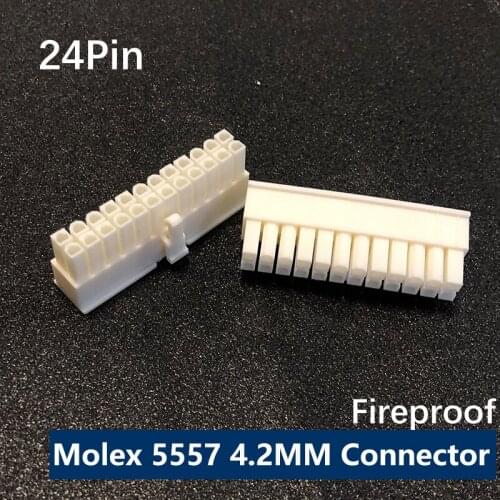 50pcs ATX- 24P Molex 5557 Plug Connectors Pitch 4.2MM for Power Supply Cable DIY 24PIN MX4.2 Male Fireproof Connector