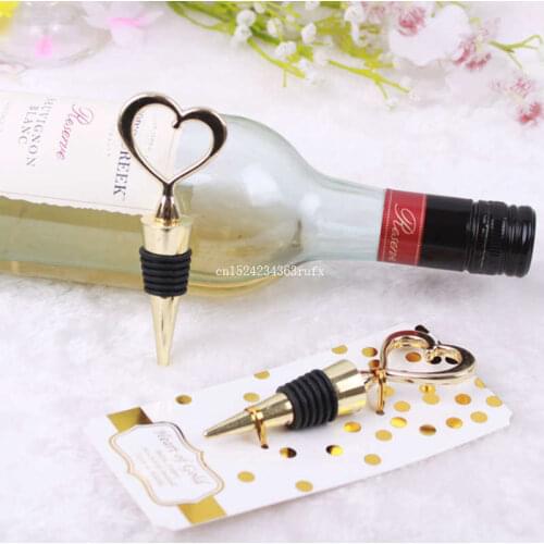 50pcs Heart Shape Corkscrew Wine Bottle Stopper Golden Heart Wine Stoppers Wedding Favors Party Gifts Free Shipping