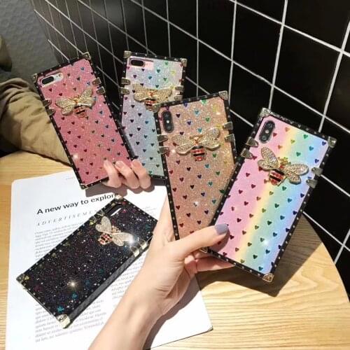 Square Laser Heart Luxury Bee Phone Case For Huawei P30 PRO P20 Mate 30 PRO Nova 5 6 Honor V30 10 20 Back Cover