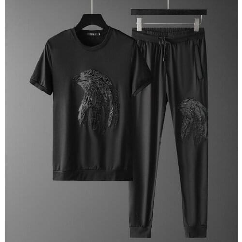 High-end luxury boutique mens summer new fashion hooded sweater casual suit mens sportswear two-piece suit