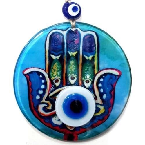 Fusion Glass Abundance Hand Patterned Evil Eye Bead Handmade Wall Ornament
