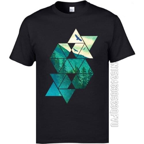 Grandfather T Shirts 100% Cotton Comfortable Tshirts Mountains Pine Forest Birds Graphic T-Shirts For Adult Big Size 3XL Clothes