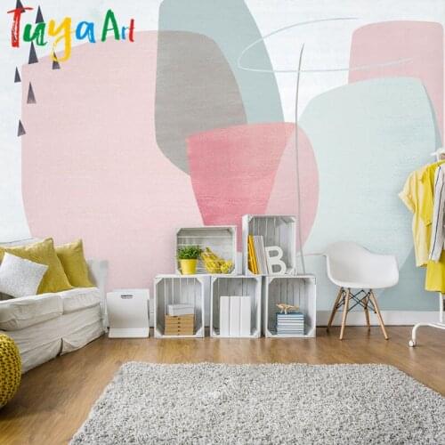 Tuya Art Free Shipping simple pink sketch abstract wallpaper modern style sofa TV background wall mural wallpaper
