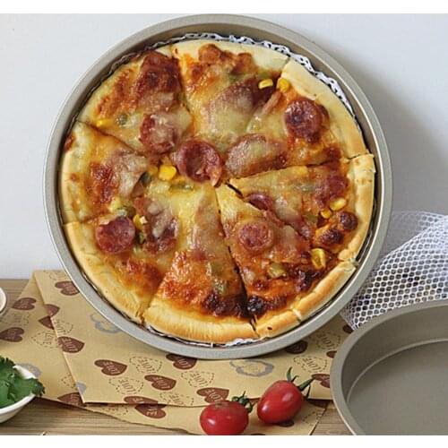 Round Non-stick Carbon Steel Pizza Crisper Pan Tray Home Restaurant Bakeware
