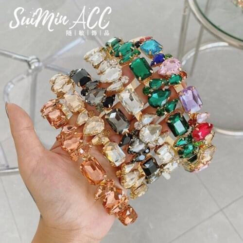 Fashion Hair Accessories Womens Full Rhinestone Headbands Retro Alloy Thin Side Headband Versatile Pressure Hair Band Headwear