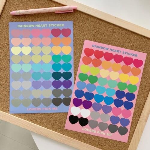 Sharkbang 2pcs/Lot Rainbow Heart Sticker Kawaii Scrapbooking Sticker Waterproof Love Decorations Korean Stationery Supplies