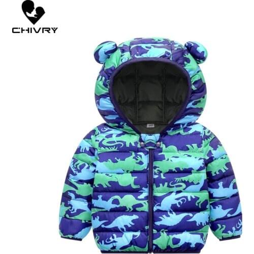 New 2021 Kids Boys Girls Winter Keep Warm Down Jackets Toddler Baby Hooded Cartoon Print Cotton-padded Coat Thicken Outerwear