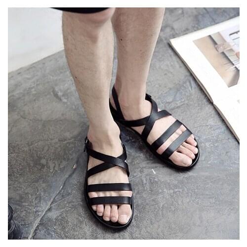 New Summer Sandals Men Leather Classic Roman Sandals 2020 Outdoor Beach Gladiator Mens Beach Leather Sandal Shoes, EU38-46