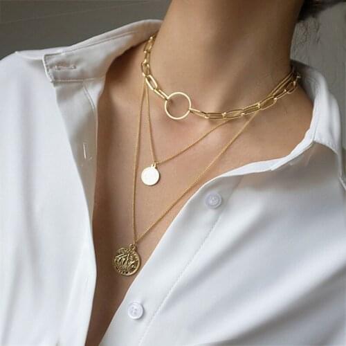 New Fashion Retro Coin Pendant Multilayer Gold Color Choker Necklace Party Gothtic Jewelry Accessories For Women