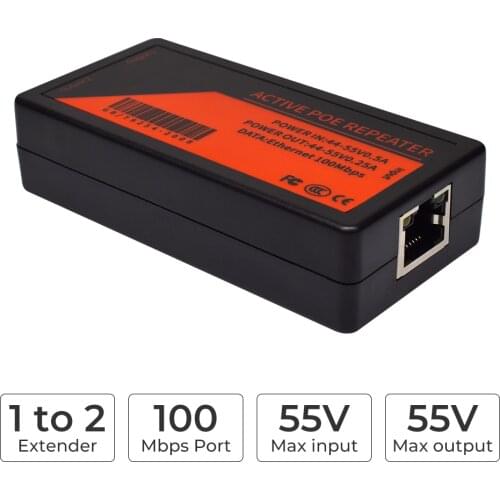 1 to 2 POE Injector network extender 100Mbps camera adapter splitter standard DC44V-55V 0.5A camera POE repeater
