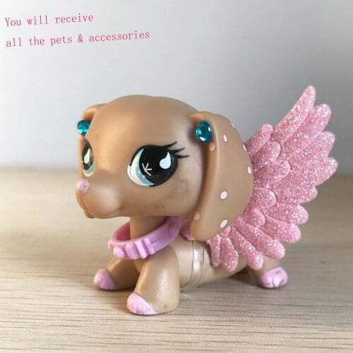 Pet Shop Dachshund Dog 1pcs Rare Figuers #909 with Accessories Wing Earring collar for Kids Christmas Gift