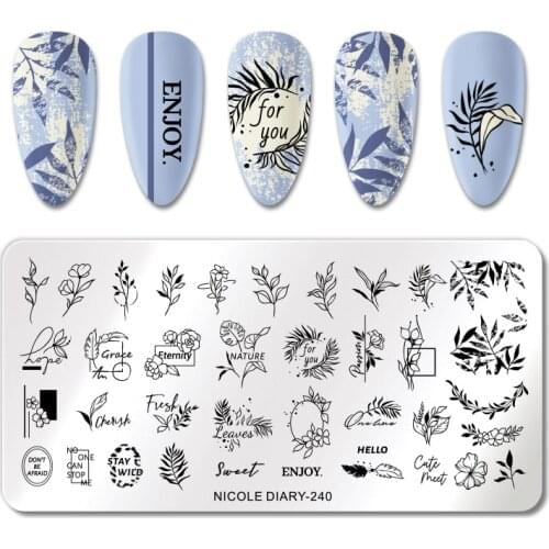 NICOLE DIARY Leaves Flower Nail Stamping Plate Abstract Lady Face Nail Stamp Templates Geometric Printing Stencil Tools
