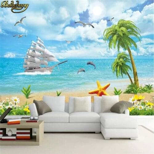 Beibehang Custom Seascape landscape painting coconut tree sailing photo wallpaper for living room mural wall papers home decor