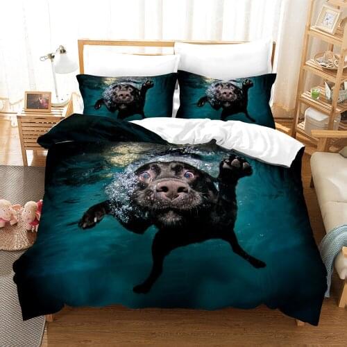 Dropshipping SINGLE only 1 Pillowcase Pattern Queen Size Bedding For Boys Duvet Cover Set Bedding Dog Swimming Water N08