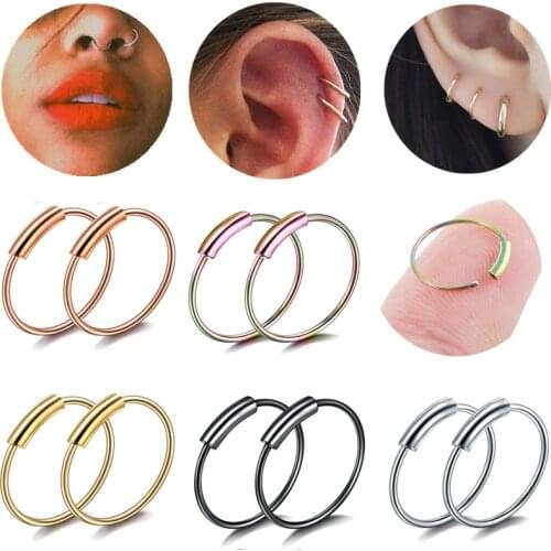 1/2PCS Stainless Nose Piercing Hoop Real Cartilage Piercing Hoop Earring Daith Nose Ring Hoop Set Septum Ring Lot Helix Earring