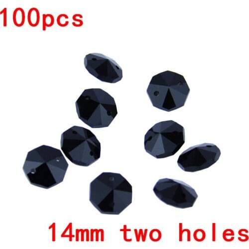 Promotion 100pcs/lot 14mm Black Crystal Octagon Beads In 2 Holes K9 Glass Chandelier Part Supply Wedding Party