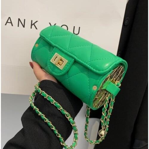 Lattice Cylinder Crossbody Bag 2021 New High-quality PU Leather Womens Designer Handbag Luxury Brand Shoulder Messenger Bag